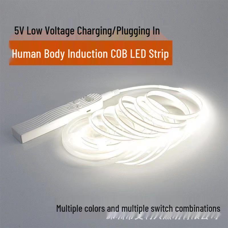 

5V USB Rechargeable COB LED Strip with Battery Box, Self-Adhesive, No Wiring Needed, Smart Motion Sensor Light. 1m