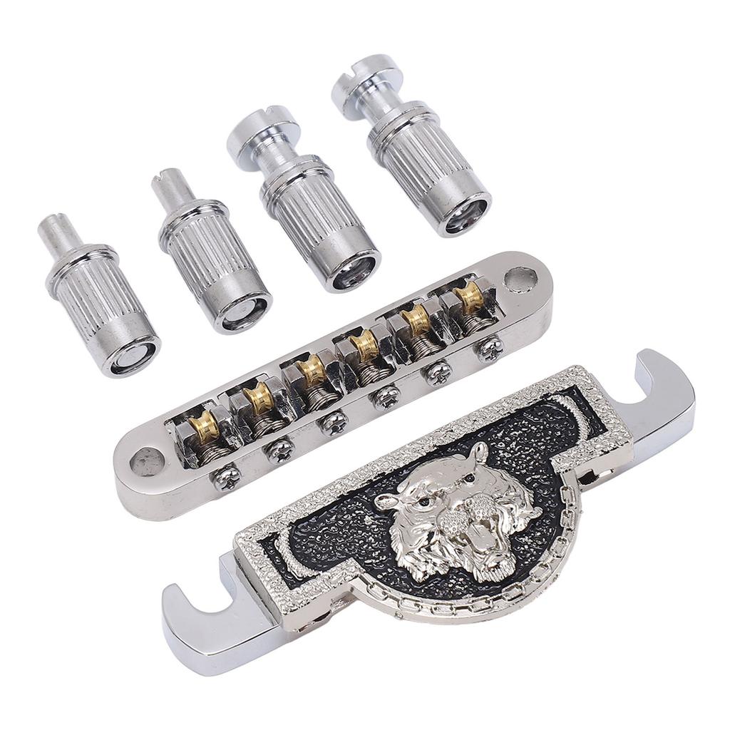 Guitar Roller Saddle Bridge Lion Pattern Metal Electric Guitar Bridge Tailpiece for LP 6mm Silver