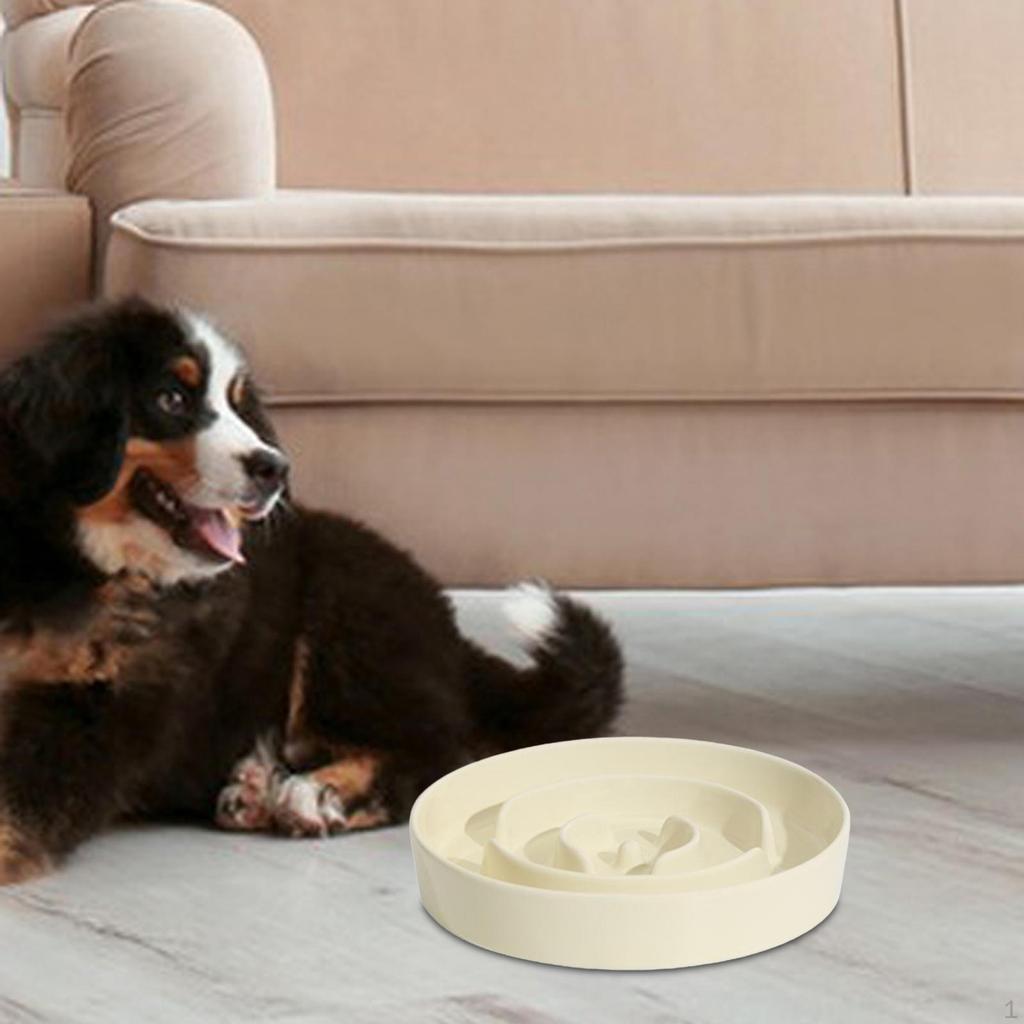 Pet Dog Slow Feeder Bowl Food Plate Puzzle Bowls for Dogs Supplies Kitty Beige 15.5cm