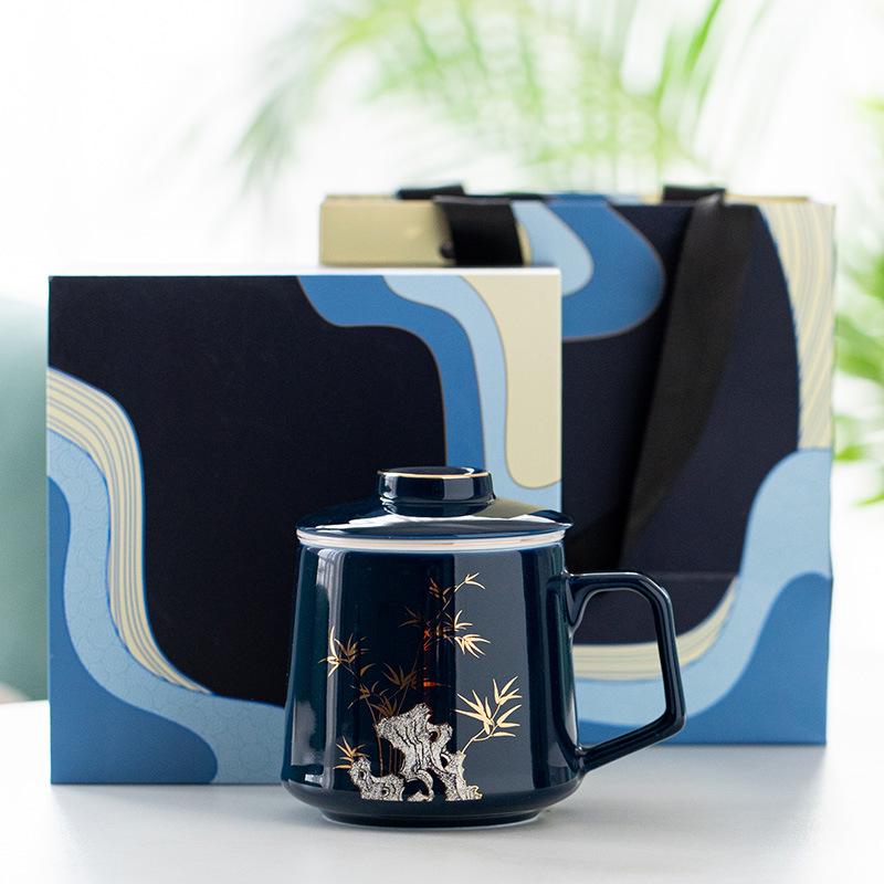 Jilan Ceramic Office Tea Brewing Cup with Lid - Customizable Business Gift