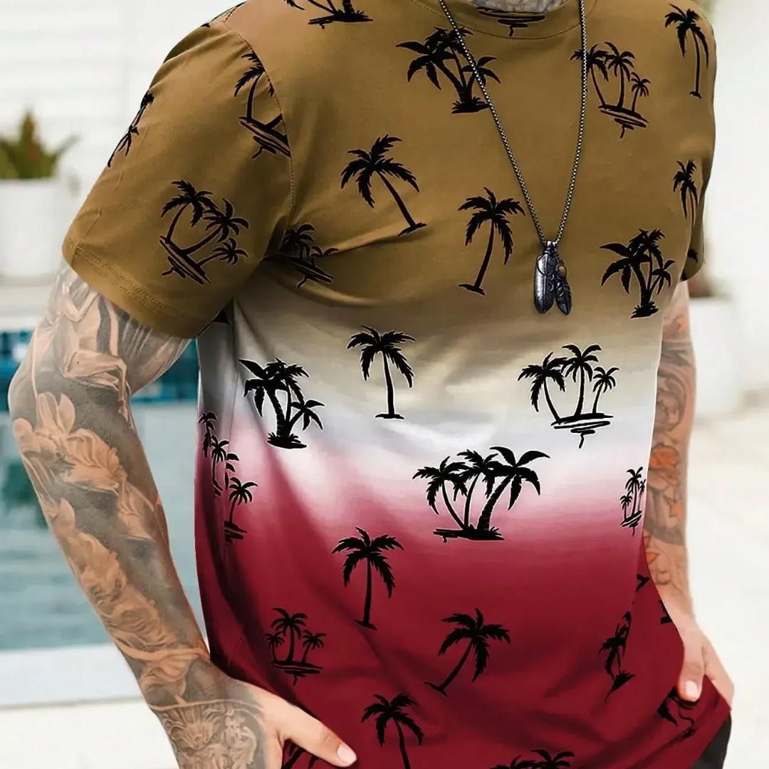 

Футболка с градиентом для мужчин, одежда с гавайским узором из кокосовой пальмы, летняя, в стиле Харадзюку, с коротким рукавом и круглым вырезом, мужская, повседневная, дышащая 6XL