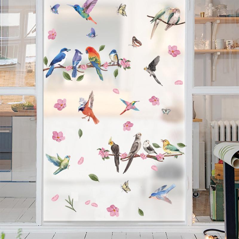 2 Sheets 40pcs Wall Sticker Reusable Branches Flower Bird Butterfly Static Decorative Decals