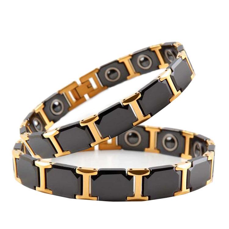 Magnetic Titanium Steel & Ceramic Bracelet for Couples - Black Ocher Design