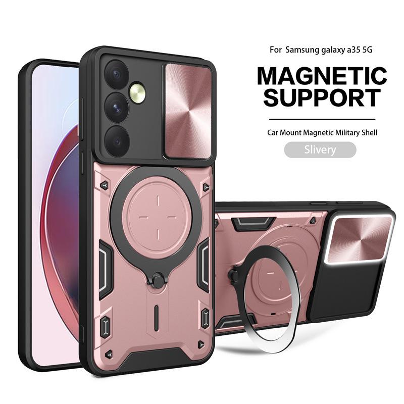 Samsung S25 Edge Anti-fall Magnetic Ring Stand Case with Push Window