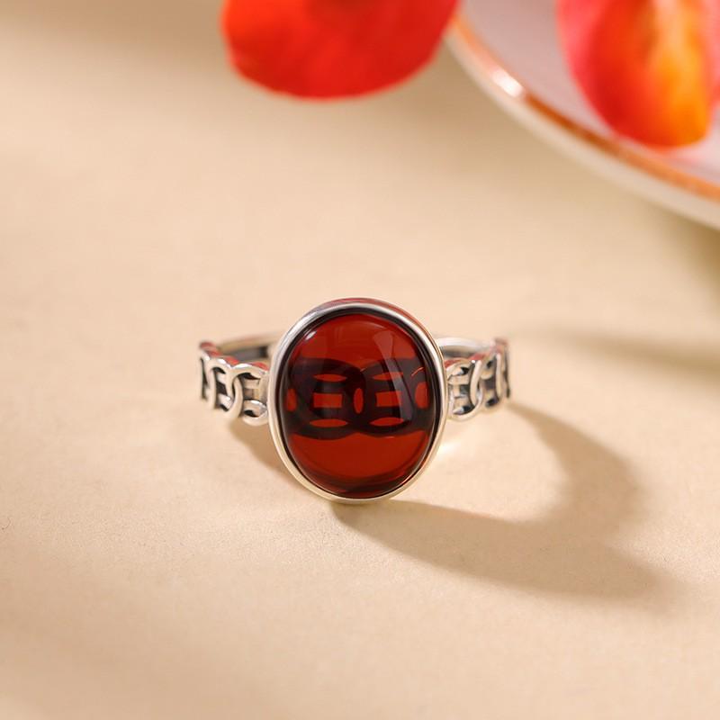 Adjustable Vintage Coin Motif Oval Cabochon Ring In Antique Amber Tone Copper Unisex Stylish Layering