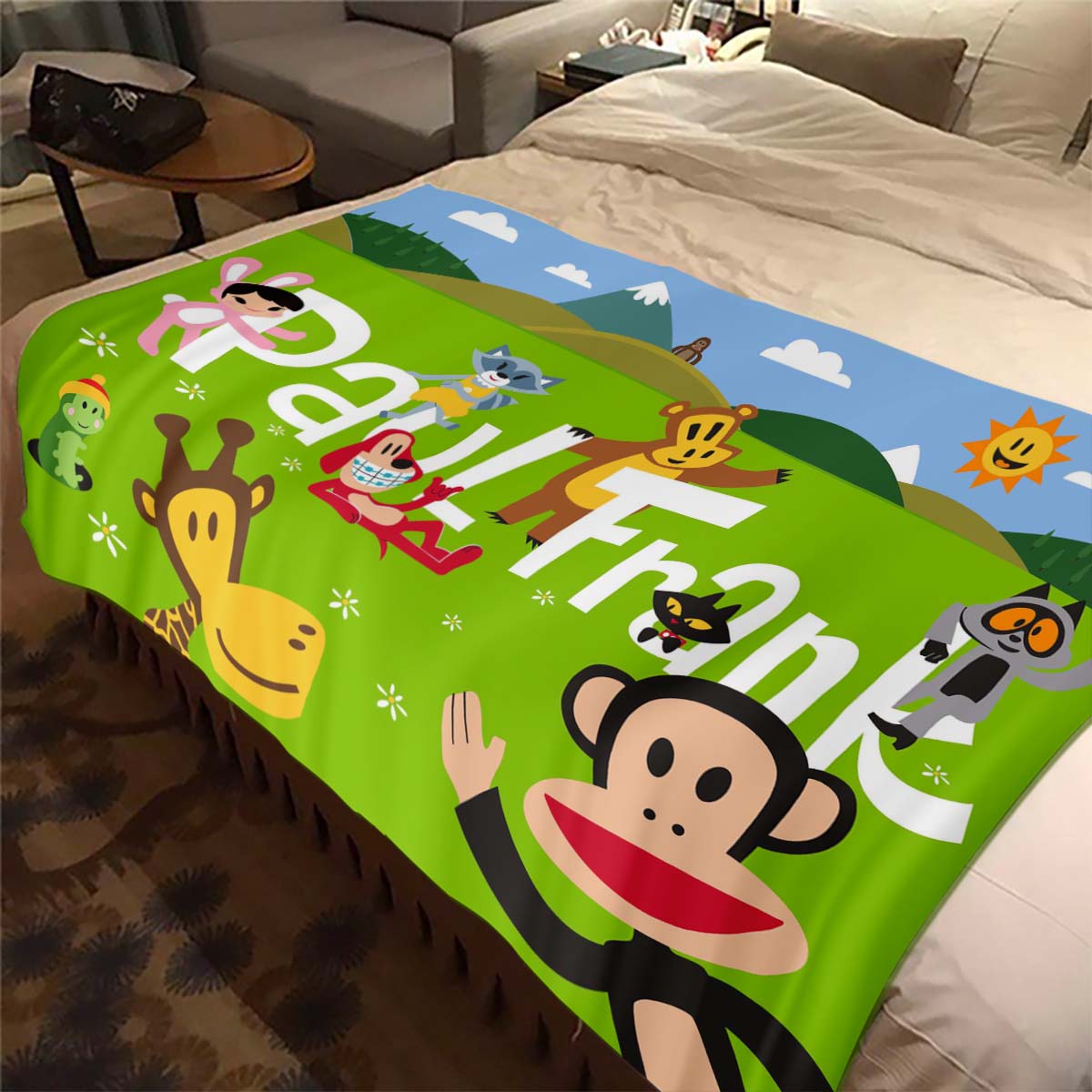 

Cute cartoon P-Paul Frank soft flannel blanket, a comfortable blanket suitable for picnic beds, sofas, home, bedrooms, and as D1 75x90cm