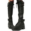 Fashion Knee High Boots Women Cool Goth Zipper Design Pocket Lace Up Chunky Heel High Quality Shoes Woman Fashion Popualr Big Size 35-43