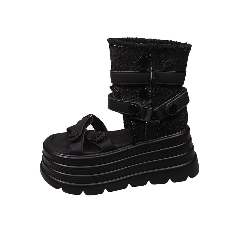 Fashion 8cm Women's Fashion Sexy Roman Sandals Summer Ultra High Heel Wedge Platform Shoes Open Toes Solid Color Sandalias De Mujer