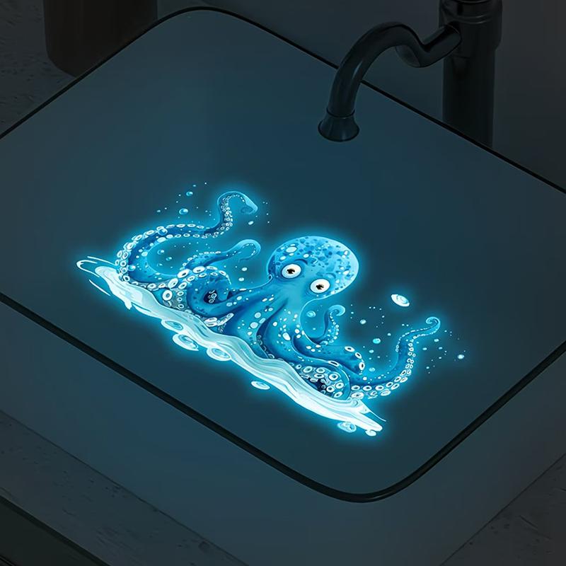 Glow-In-The-Dark Blue Octopus Sticker For Bathroom And Kitchen Sinks Self-Adhesive Removable Wall Sticker Waterproof