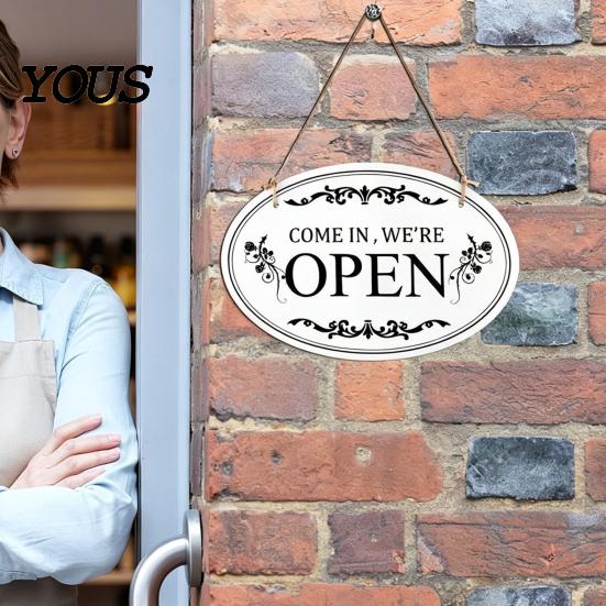 Indoor Store Front Display Wooden Open Closed Sign, Double-Sided Hanging Door Sign with Vintage Clear Font Business Notice Frame, Waterproof