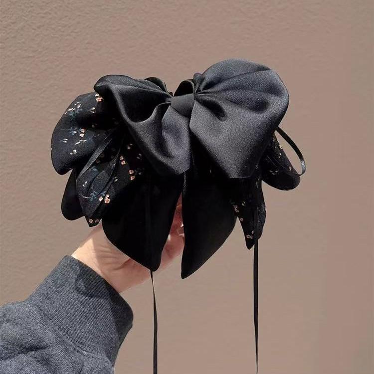 Elegant Floral Satin Bow Ponytail Clip: 2025 Korean Style Black Claw for Enhanced Hair Volume