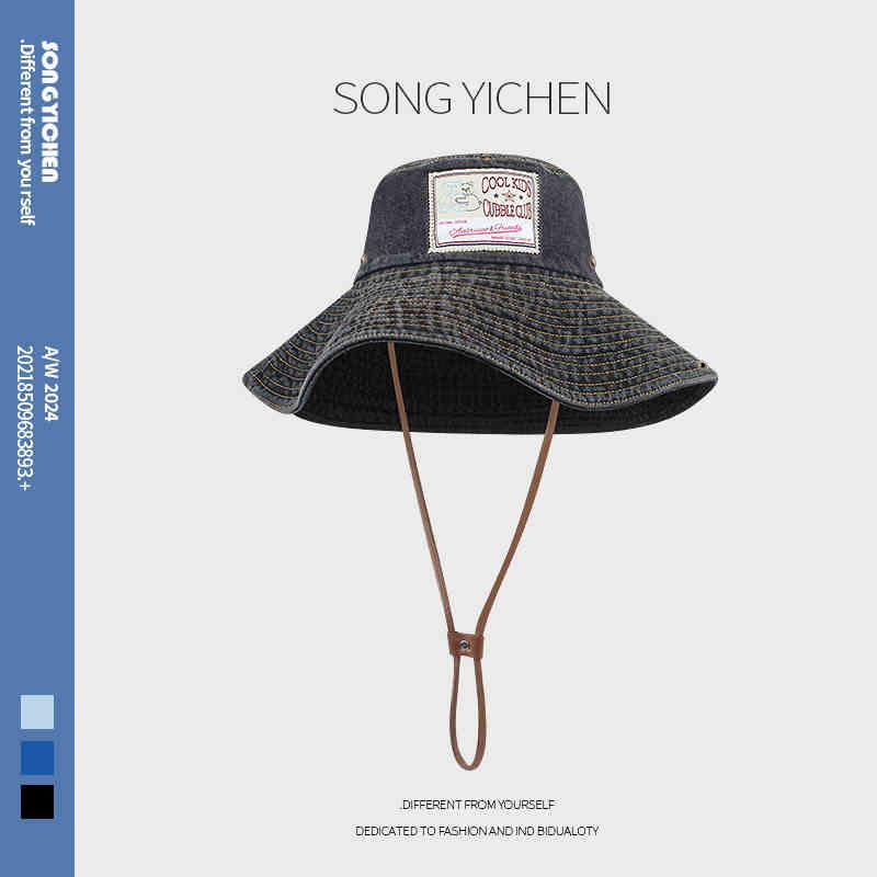 Hut Damen Sonnenschutz Sonnenhut Hoher Sinn Großer Kopfumfang Gewaschener Denim Bucket Hat