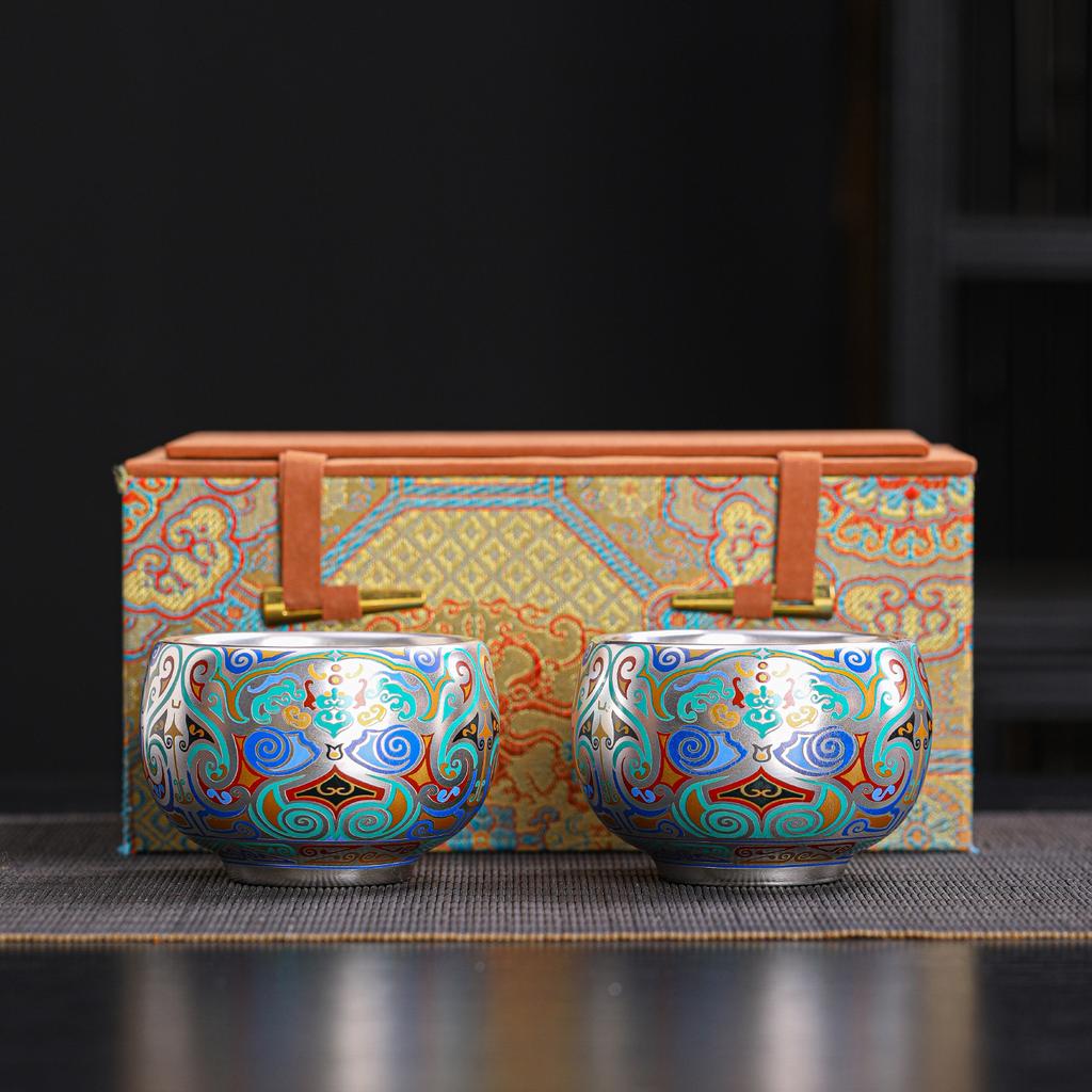 Forbidden City Dunhuang merchandise tea cup enamel colored silver meditation teacup master cup souvenir ceramic teacup box