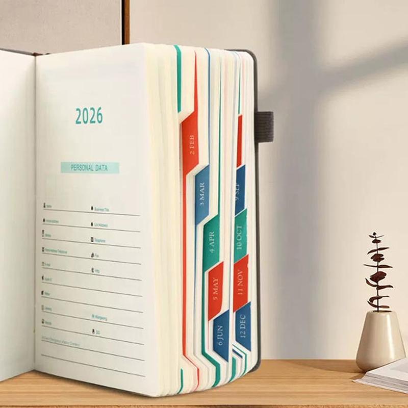 2026 A5 Textured Pu Portable Agenda Book English Calendar Book Notepads Creative Daily Planner Reminder Desktop Date Calendar