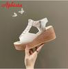 Fashion Aphixta Big Szie 43 Summer 7cm Wedge Heel Sandals Women Peep Toe Metal Zip Platform Shoes Cool Wedges Fashion Slides