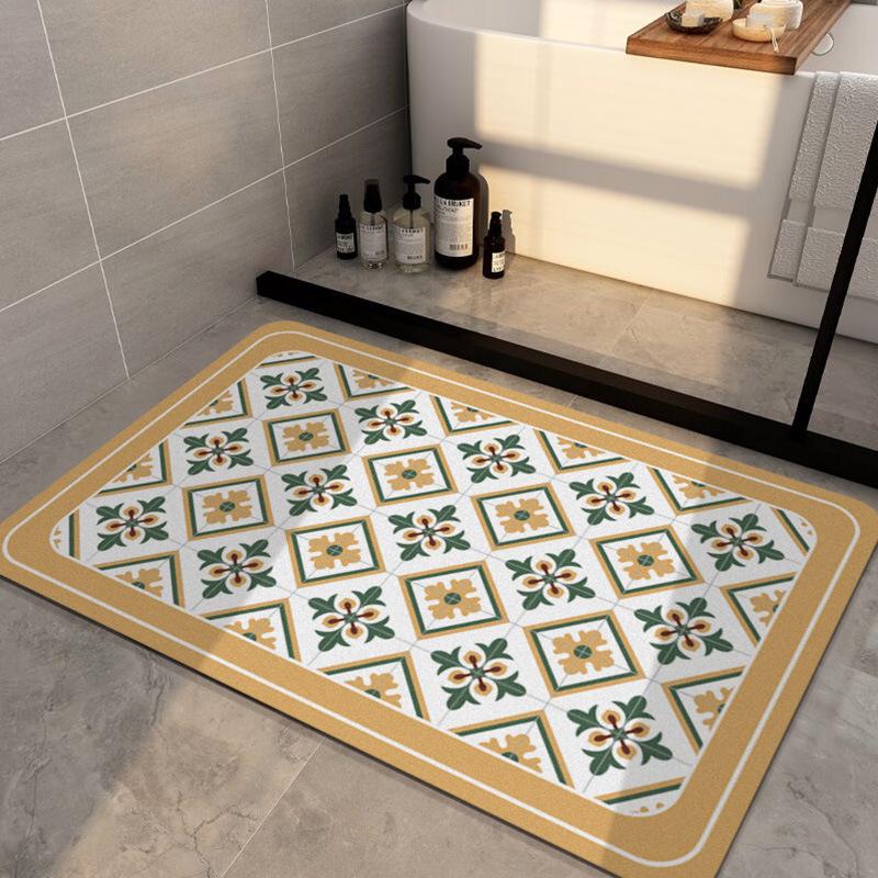Fresh Floral Diatomaceous Earth Anti-Slip Absorbent Floor Mat for Bathroom and Entrance
