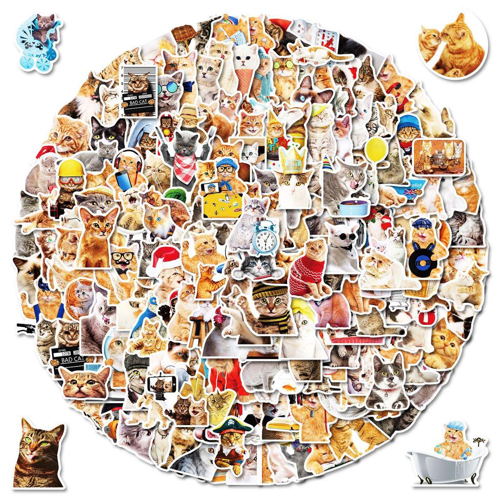 200 Realistic Mori Style Cat Stickers - Self-Adhesive, Waterproof PVC for Notebooks