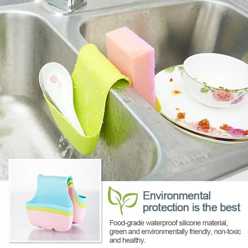 Sink Soap Storage Drain Sink Drying Sponge Rack Basket Hanging Kitchen Basket Sponge Double Silicone Kitchen Holder Sponge Sides