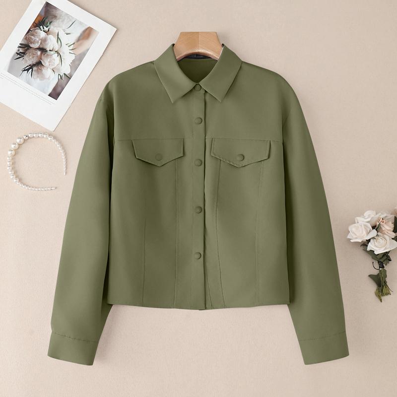 

ZANZEA Женская повседневная блузка с отложным воротником и длинным рукавом L зелёный