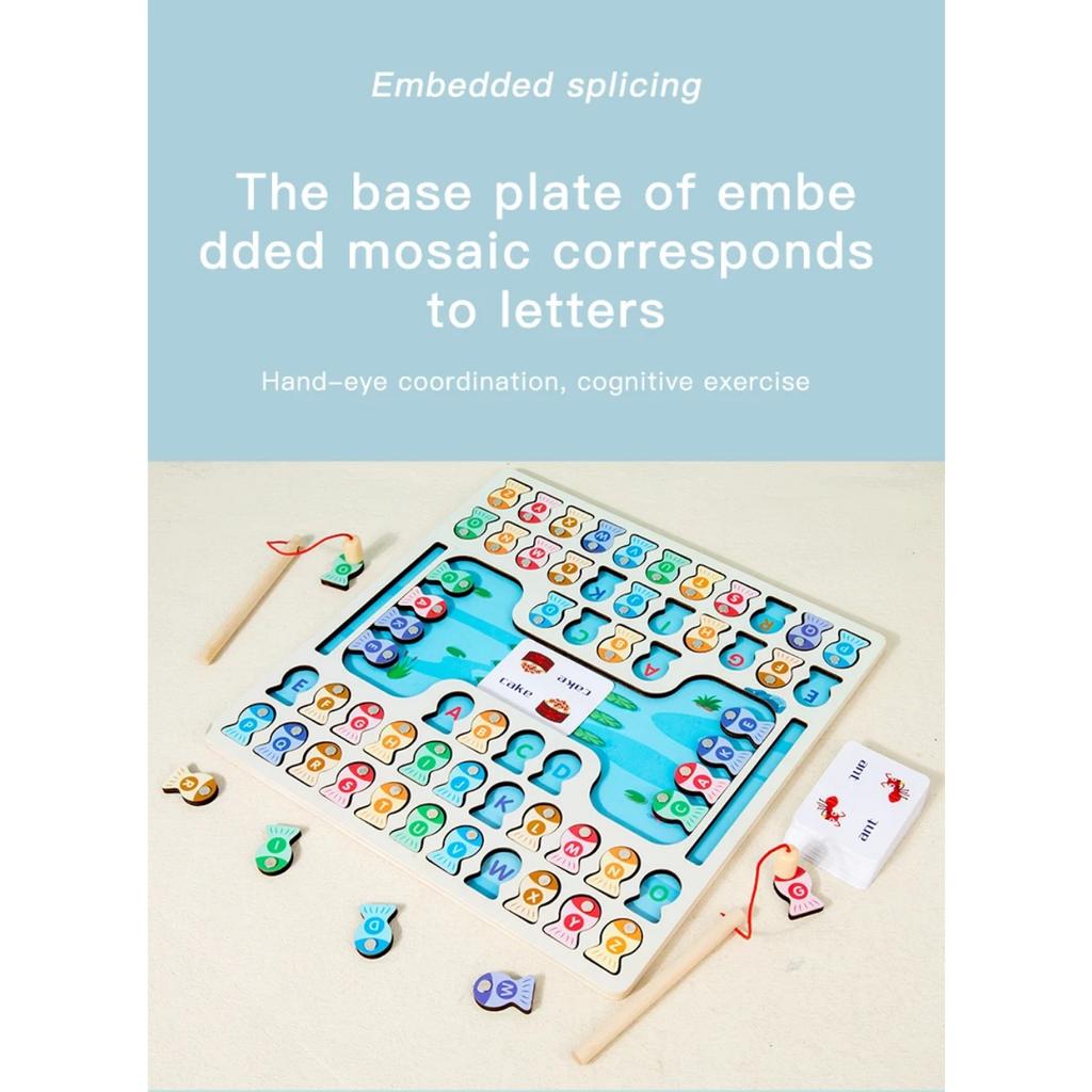 Montessori Magnetic Wooden Fishing Game Toy for Toddlers Alphabet Fish Catching Counting Games Puzzle Preschool Learning ABC Toy