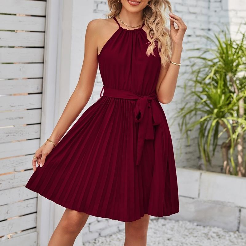 IHUASU Letní dámské nové šněrovací mini šaty bez rukávů ohlávka