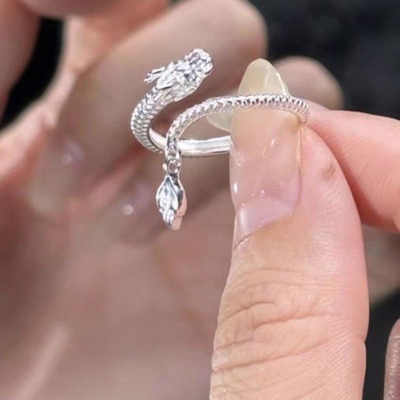 Chinese Style Dragon Shaped Opeen Rings for Women Couple Vintage Silver Color Adjustable Finger Ring Jewelry Gift