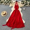 Seaside vacation dress women's summer dress design sense V-neck neck sling backless split chiffon beach dress long dress