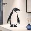 Contemporary Animal Figurine Geometric Penguin Figurine, Black Hollow Design Ornament, 3D Printed Minimalist Sculpture Abstract Art Statue for Modern