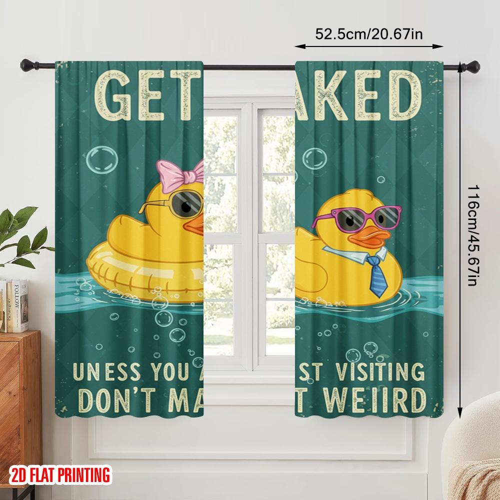 2pcs 2D flat printing Window Curtains Rubber Ducks Pool Summer Polyester Without Electricity Festive Holiday Perfect for Festive