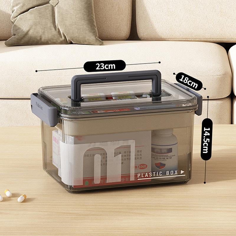 

Многослойная домашняя аптечка большой вместимости, контейнер для хранения медикаментов, прозрачный дизайн для оказания первой помощи и организации лекарств S серый