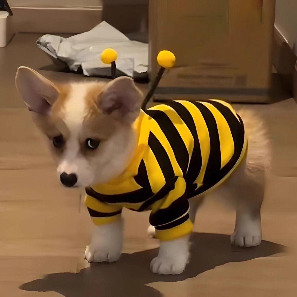 Casual Bee Design Puppy Cat Clothing Thickened Warm Cat Sweatshirt Soft Jumpsuit Dog Pullover Hoodie Small Dogs
