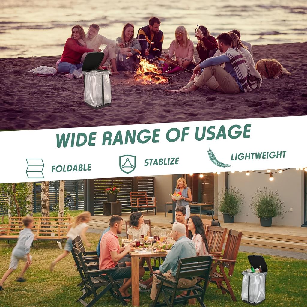 1pc Foldable Plastic Trash Can | Adjustable Height Portable Garbage Bag Holder |Rectangle No-Electricity Outdoor & Kitchen Trash