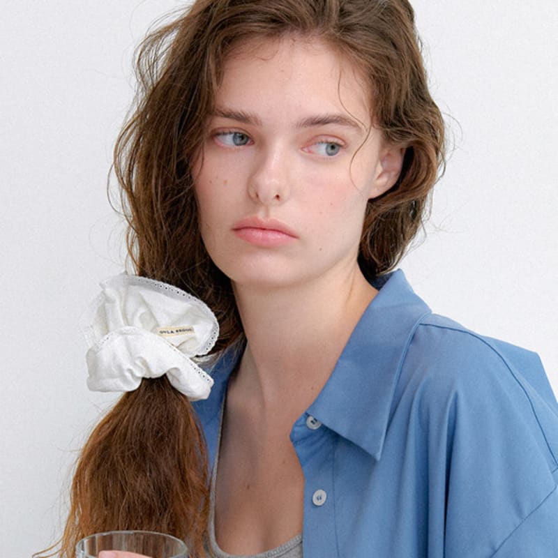 

OVLA white frill cotton scrunchie HS024 white