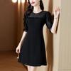 Women's Black Elegant A-Line Dress Sheer Mesh Ruffle Half Sleeve Round Neck Casual Party Mini Dress