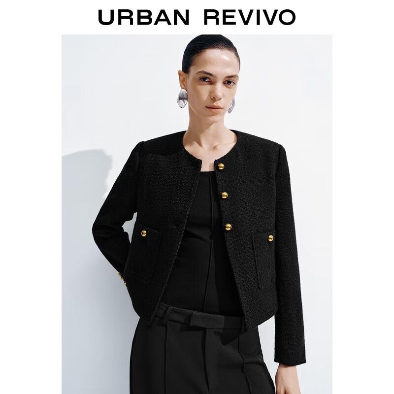 

Женское короткое пальто в твидовом стиле с золотыми пуговицами L