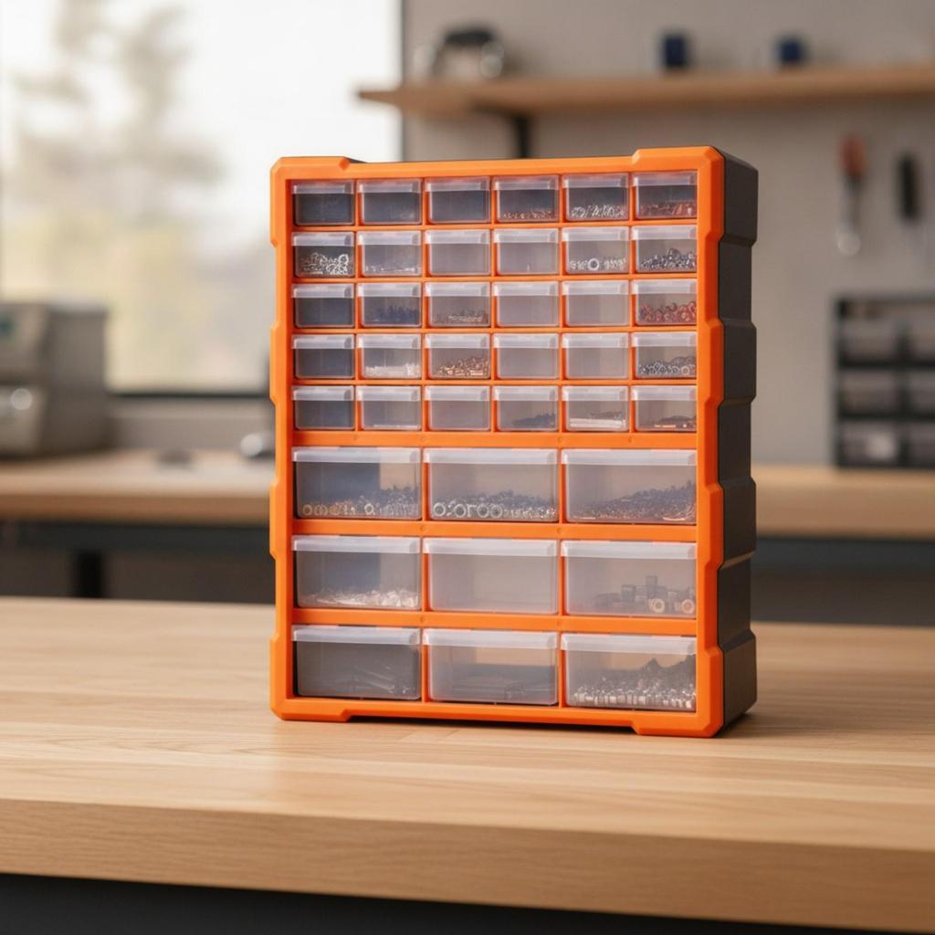 Parts Organizer Cabinet Transparent with Removable Dividers Solid Components Storage