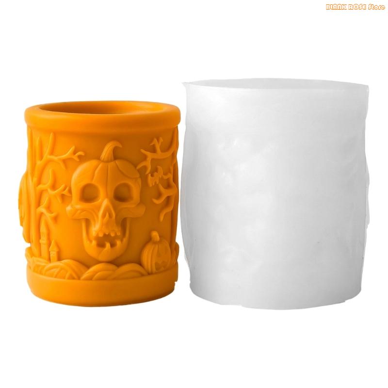 K1AE Multiurpose Cylinder Silicone Mold Halloween Themed Silicone Mould For Handmade Soap Holiday Decoration