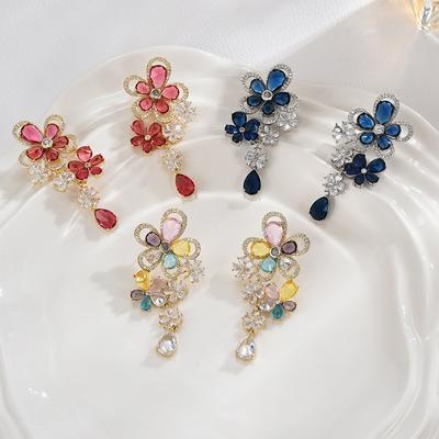 Micro-Inlaid Zircon Colored Flower Drop Earrings Earrings Are Fashionable, Light Luxury, Heavy Work, Delicate Drop Earrings