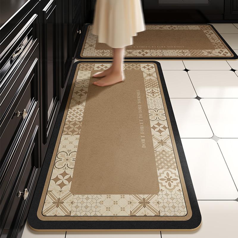 Pvc Kitchen Floor Mat Waterproof Non-Slip Carpet Vinyl Leather Rug Retro Home Decoration Oil-Proof Long Foot Mats Alfombra