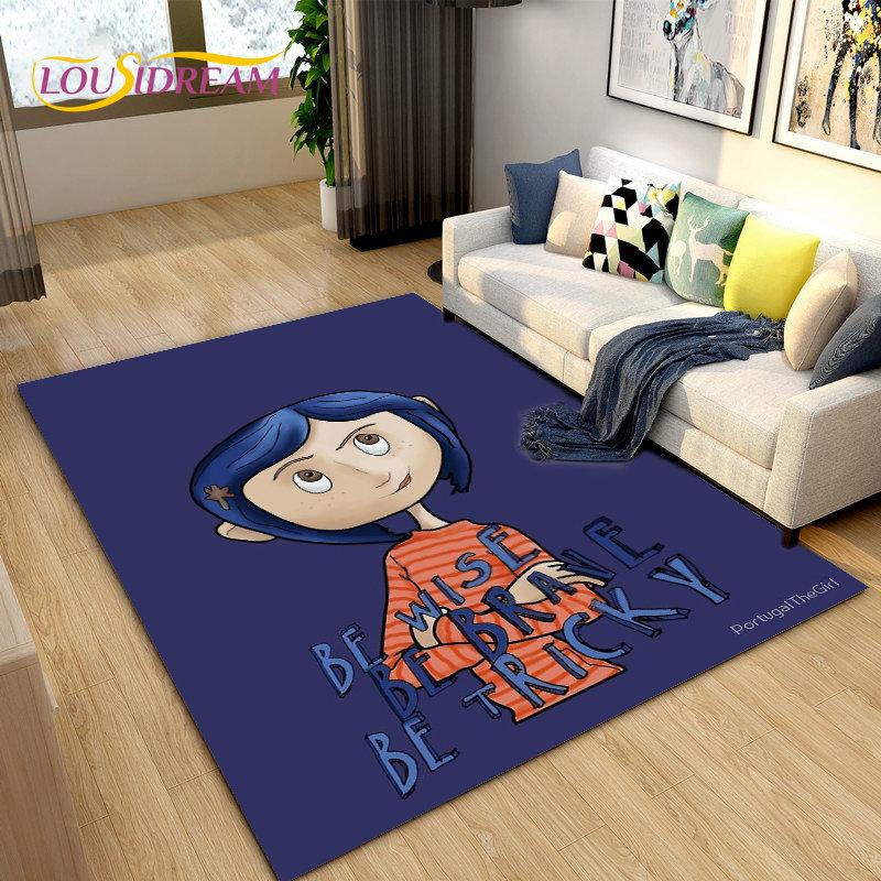 Tappeto 3D Cartoon Coraline, Tappeto per Soggiorno Camera da Letto Bambini Divano Yoga, Tappetino Antiscivolo per Gioco e Gattonamento Bambini