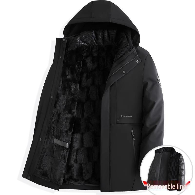 

Мужская зимняя куртка средней длины со съемной бархатной подкладкой 4XL чёрный