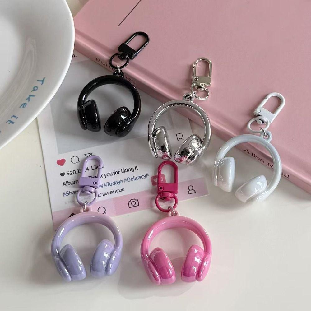5Pcs Acrylic Headset Shape Keychain Funny Car Key Ring Creative Earphone Shape Pendant Key Decor