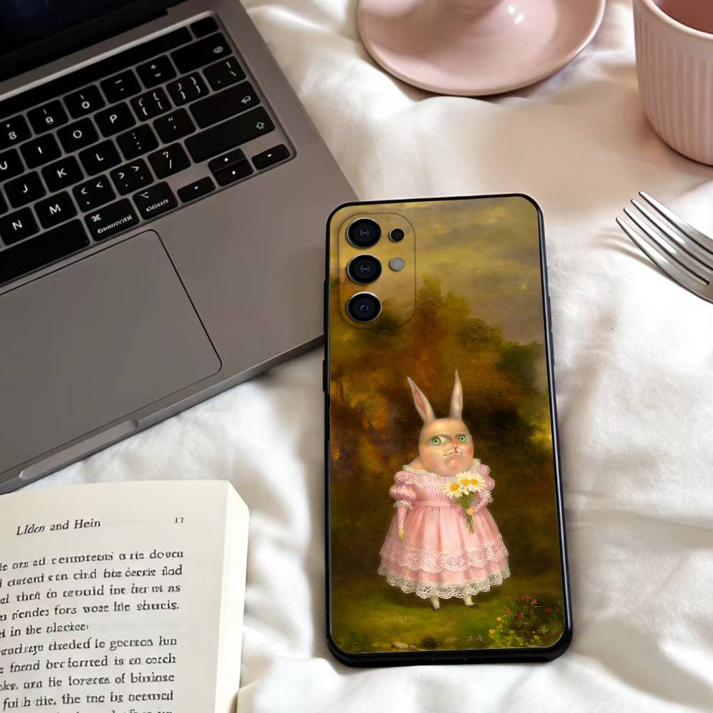Vintage Rabbit Aristocrat Phone Case For Samsung S25,24,23,22,30,21,10,9,Ultra,Plus,Lite,FE,4,5 G Soft Black Case