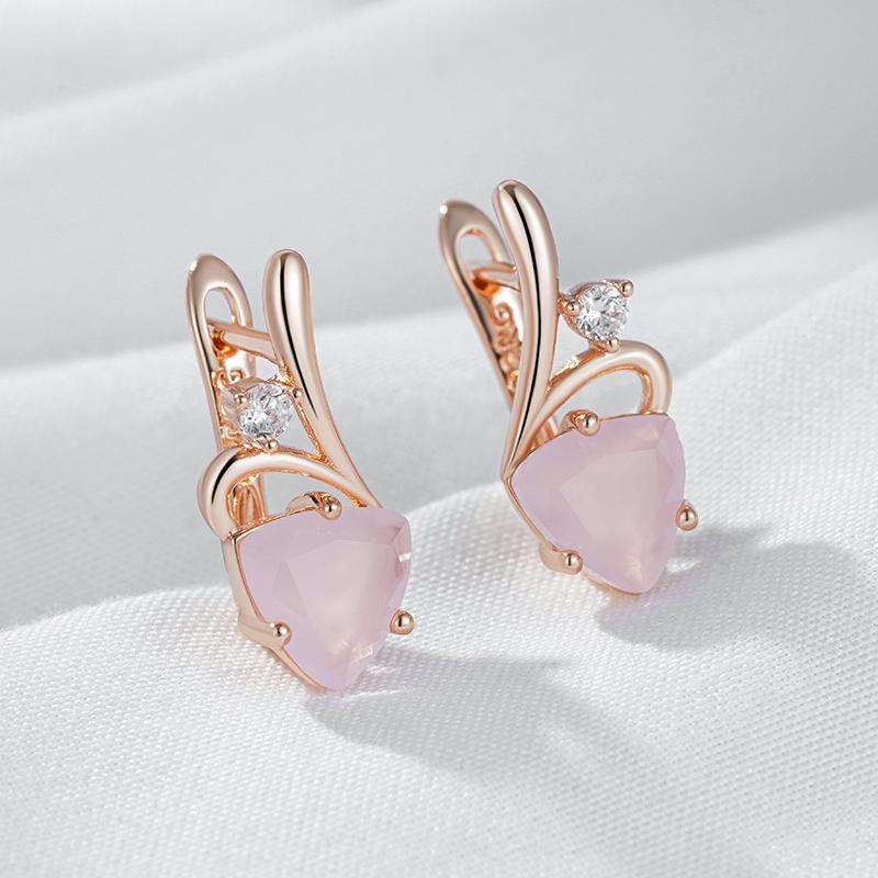 Rose Gold Color Drop Earrings For Women Unusual Pink Natural Zircon Accessories Fashion Daily Vintage Jewelry