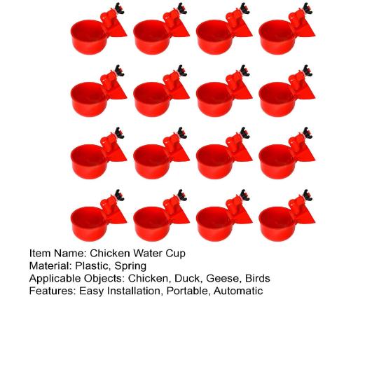 16 Pcs Automatic Chicken Water Cup Plastic Chicken Watering System Poultry Water Feeder Cup for Chicken Duck Goose Turkey