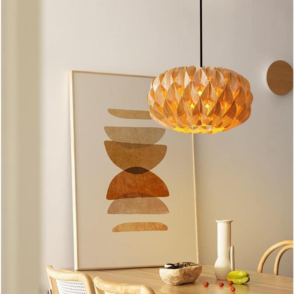 40CM Nordic Modern Style Pendant Light Ball Shade Wooden Pendant Lamp for Dining Living Room Indoor Home Decor E27 LED Lamp