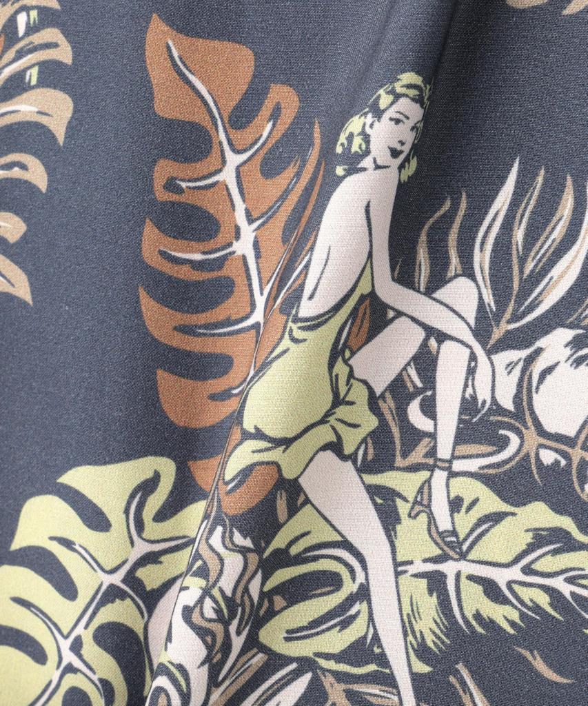 Avirex Aloha Shirt Tropical Girl Size M 391 Sax Men's 783-5123007