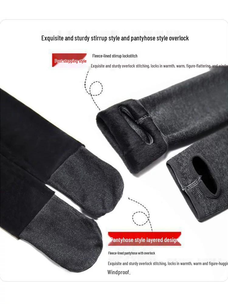 Women's Gray Fleece-Lined Ribbed Base Layer Tights - Plus Size, Thick, Vertical Stripe, Foot-Covering, Ideal for Spring and Autumn Outerwear.