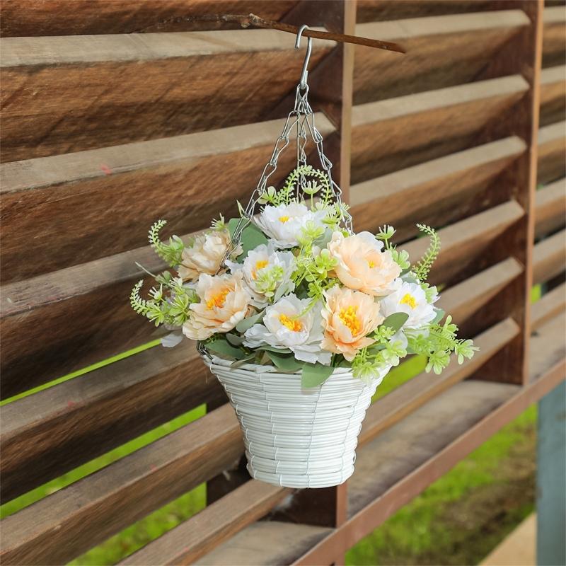 Artificial Hanging Flower In Basket for Outdoor Indoor Courtyards Decorations, Hanging Flower Plant Basket for Spring