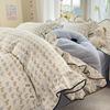Bubble Cotton Fresh Floral Lace Bedding Set - 4-Piece Soft Duvet Cover & Sheet